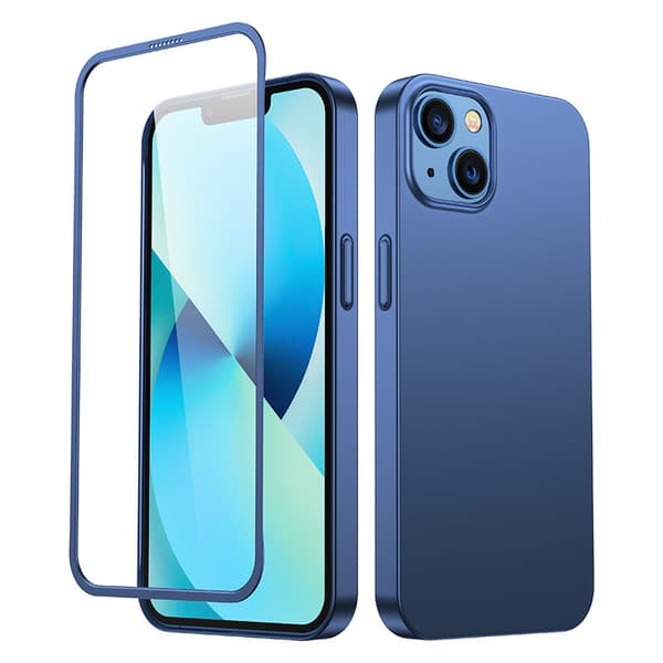 Cover til iPhone 13, bag- og fronthus + hærdet glas, blå