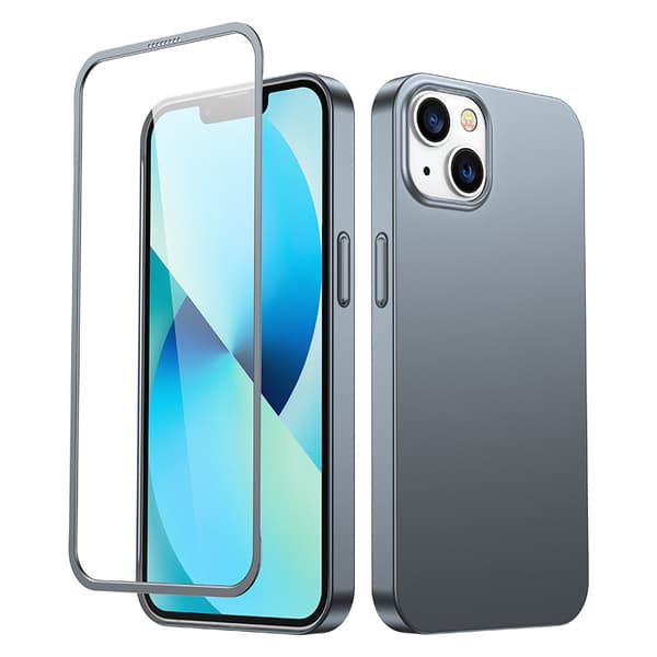 Suojakuori iPhone 13:lle, taka- ja etukotelo + karkaistu lasi, harmaa