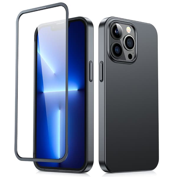 Cover til iPhone 13 Pro, bag- og frontcover + hærdet glas, sort