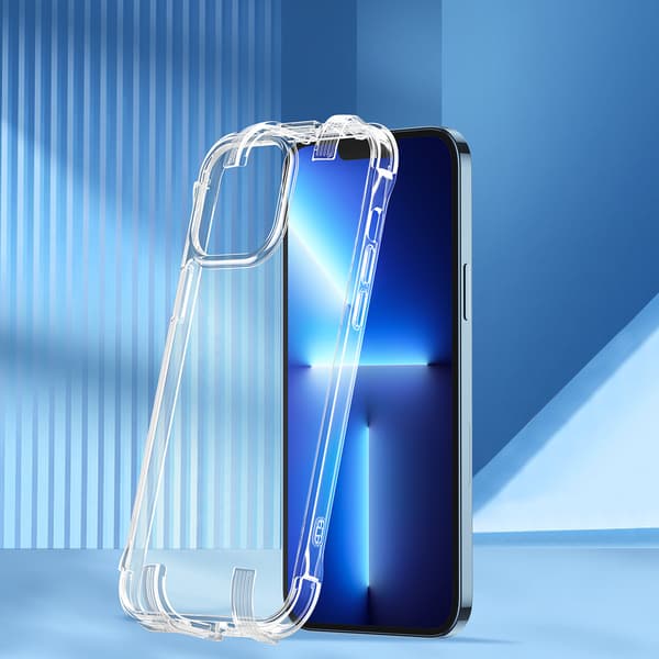 Cover til iPhone 13 Pro Max, pansret hus med kroge, gennemsigtigt stativ