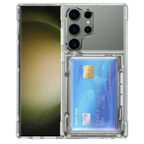 Takakansi korttipaikalla ja jalustalla Samsung S24 Ultra -puhelimelle