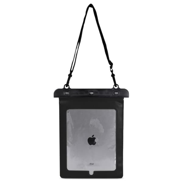 Vedenpitävä PVC-tablettikotelo säädettävällä ulkoiluhihnalla - musta