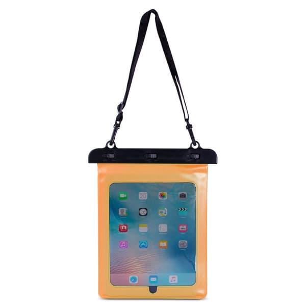 Vedenpitävä PVC-tablettikotelo säädettävällä ulkoiluhihnalla - oranssi