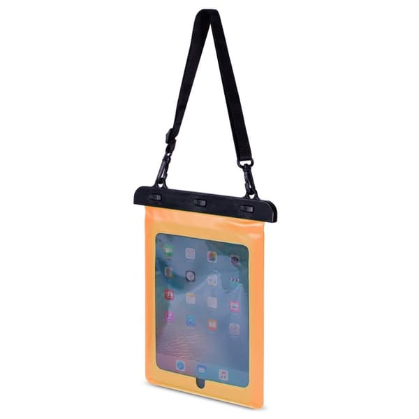 Vedenpitävä PVC-tablettikotelo säädettävällä ulkoiluhihnalla - oranssi