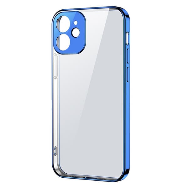 Ultraohut läpinäkyvä kotelo metallikehyksellä iPhone 12 Pro Maxille, tummansininen
