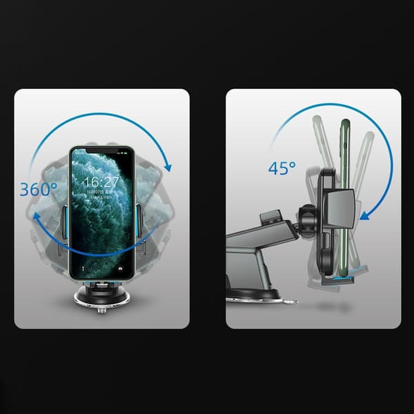 Telefonholder med teleskopisk udtrækbar arm til instrumentbræt og vindue, sort