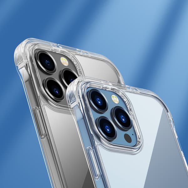 Fodral till iPhone 13, bepansrat hölje med krokar, transparent stativ