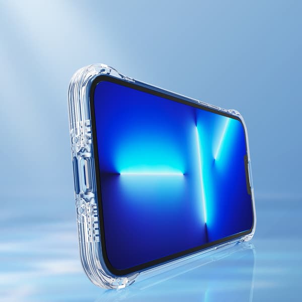 Fodral till iPhone 13, bepansrat hölje med krokar, transparent stativ