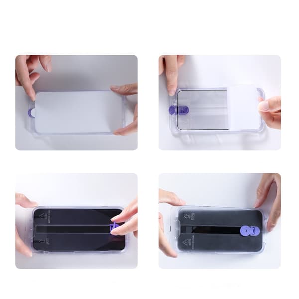 Härdat glas för iPhone 14 Pro Max med transparent Knight monteringssats
