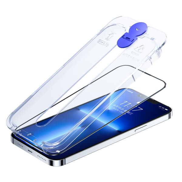 Härdat glas för iPhone 14 Pro Max med transparent Knight monteringssats