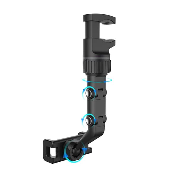 Sort smartphone holder fastgjort til bakspejlet