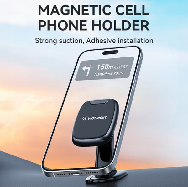 Magnetisk telefonholder til bilens instrumentbræt, sort