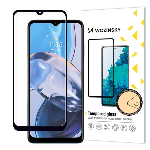 9H helskärmshärdat glas Motorola Moto E22i / E22 med ramfodral vänlig svart