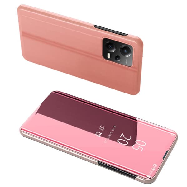 Glossy Flip-fodral för Xiaomi Redmi Note 12 5G / Poco X5 Pro 5G Clear View-fodral Rosa