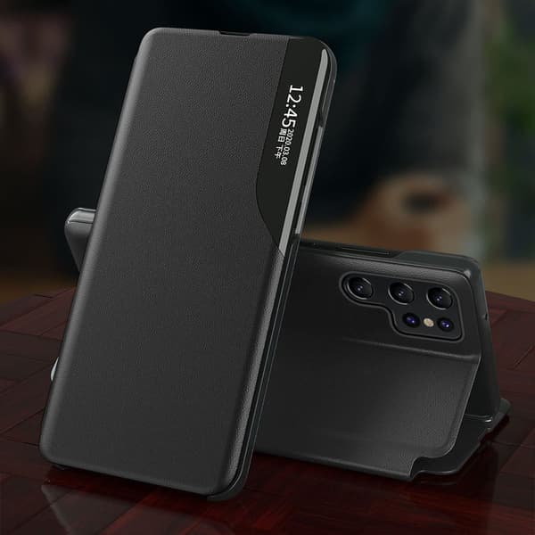Taske til Samsung S24 Ultra med klap og stativ Eco Leather View Case, sort