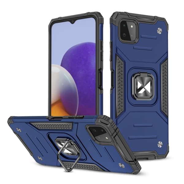 Pansret cover + magnetisk holder til Samsung Galaxy A22 4G Ring Armor blå