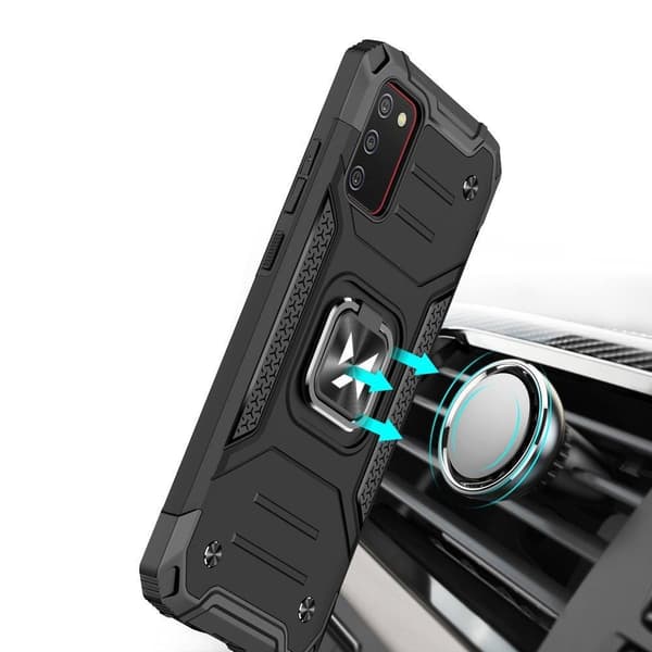 Pansarfodral med skal + magnetisk hållare för Samsung Galaxy A03s Ring Armor, svart
