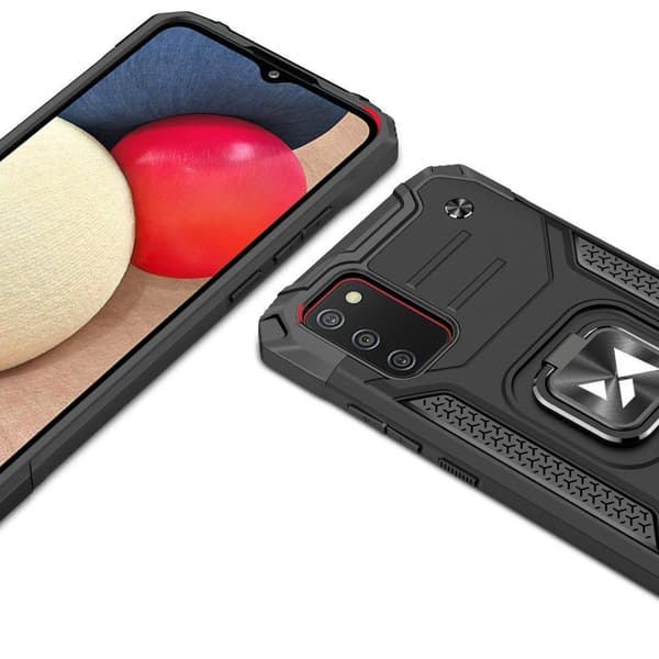 Pansarfodral med skal + magnetisk hållare för Samsung Galaxy A03s Ring Armor, svart
