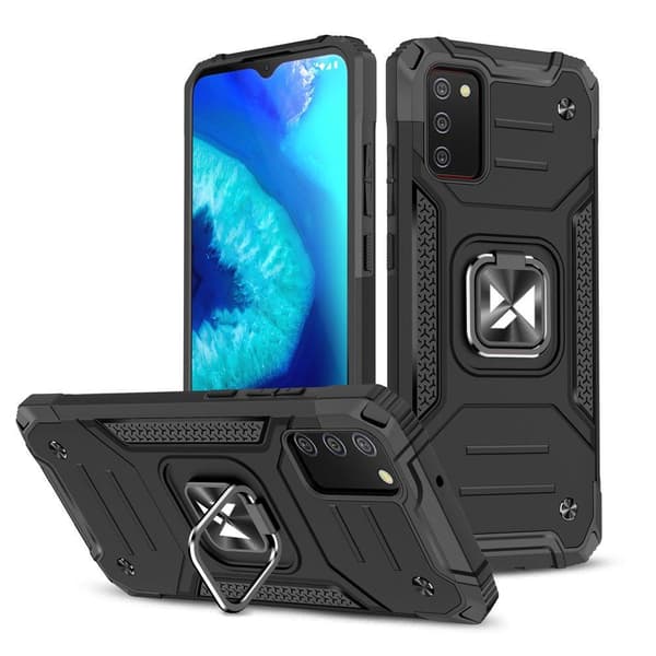 Pansarfodral med skal + magnetisk hållare för Samsung Galaxy A03s Ring Armor, svart