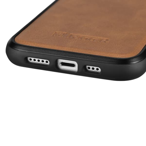 Luonnonnahalla päällystetty kotelo iPhone 14 Leather Oil Waxille, vaaleanruskea