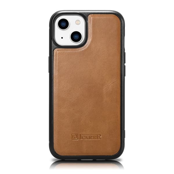 Luonnonnahalla päällystetty kotelo iPhone 14 Leather Oil Waxille, vaaleanruskea