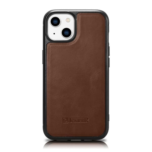Cover betrukket med naturligt læder til iPhone 14 Plus Læderolievoks, mørkebrun