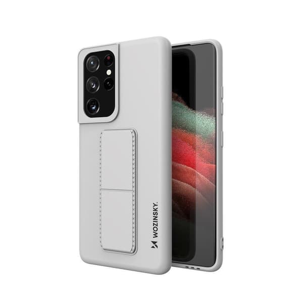 Silikonfodral med stativ för Samsung Galaxy S21 Ultra 5G Kickstand Fodral Grå