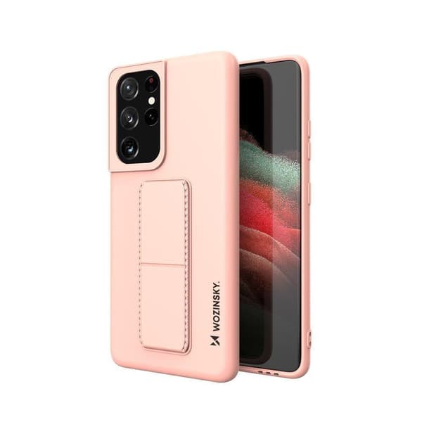 Silikonfodral med stativ för Samsung Galaxy S21 Ultra 5G Kickstand Fodral Rosa