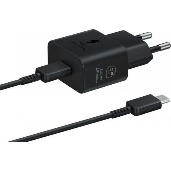 Samsung 25W USB-C GaN -netadapter og USB-C-USB-C-kabel, sort
