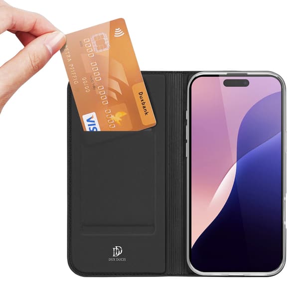Dux Ducis Skin Pro lommebokveske for iPhone 16 Pro Max med kortlomme og stativ - Svart