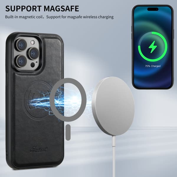Kunstlærskall med MagSafe-kortholder for iPhone 16 Pro - Svart
