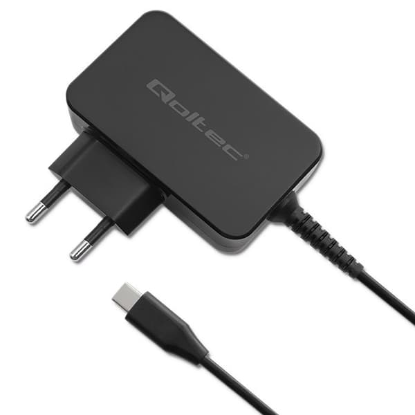 Qoltec 52386 GaN POWER PRO oplader | 1xUSB-C | 65W | 5-20V | 3-3,25A | Sort