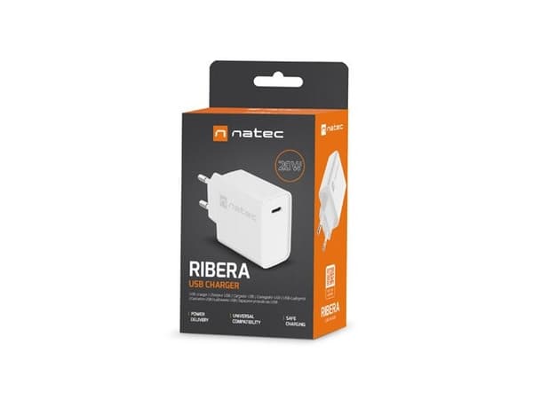 NATEC USB OPLADER RIBERA USB-C 20W PD HVID