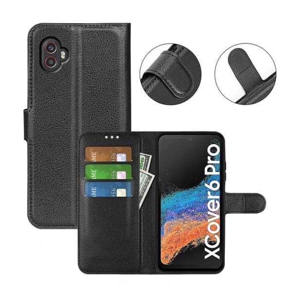 Samsung Galaxy Xcover 6 Pro Plånboksfodral med Stativ - Svart