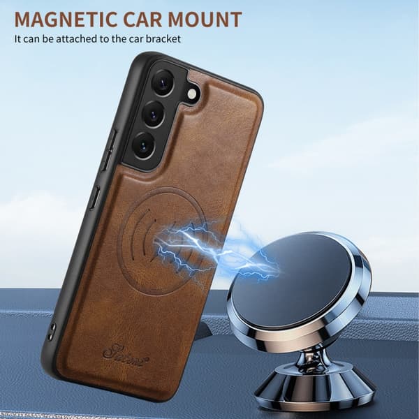Konstläderskal med magnet och korthållare till Samsung Galaxy S24 - Svart