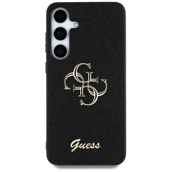 Guess Fast glitter bakre skall for Samsung Galaxy S25 med metallisk 4G-logo - Svart