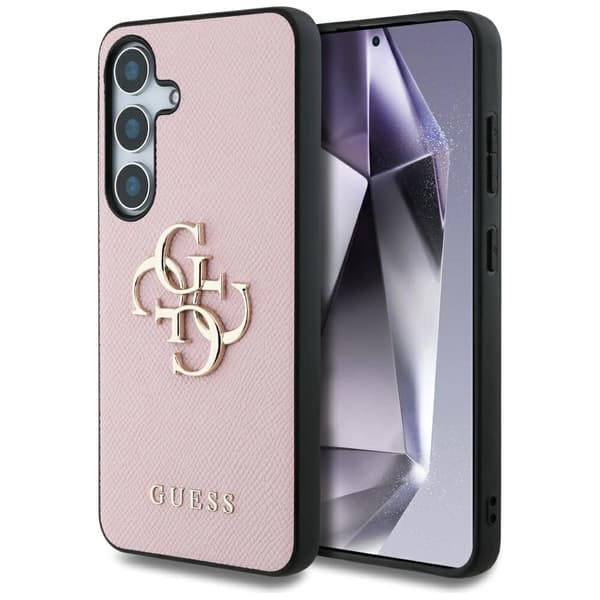 Guess Kotelo Samsung Galaxy S25 -puhelimelle 4G-logolla ja rakeisella viimeistelyllä - vaaleanpunainen
