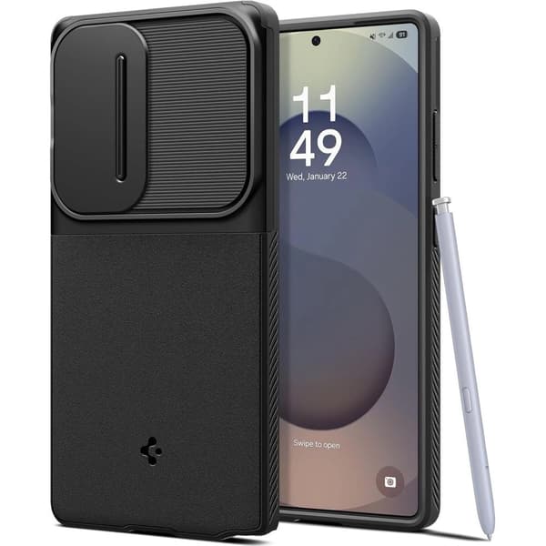Spigen Optik Armor -kotelo, jossa on kameran suojaus Samsung Galaxy S25 Ultra - Svart varten - Svart