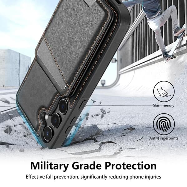 Kortholder og stativ med magnet til Samsung Galaxy S25 - Svart