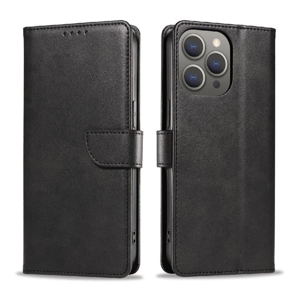 Konstläderfodral med kortfack till iPhone 16 Pro Max - Svart