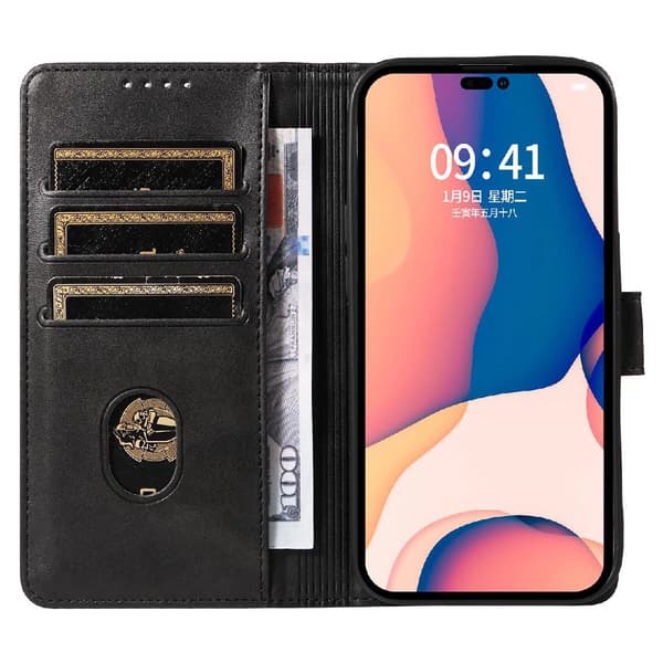 Kunstlærveske med kortspor for iPhone 16 Pro Max - Svart