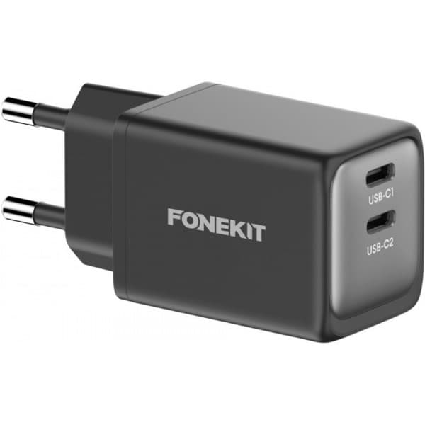 FoneKit GaN PD 48W -verkkovirtalaturi, USB-C + USB-C, musta