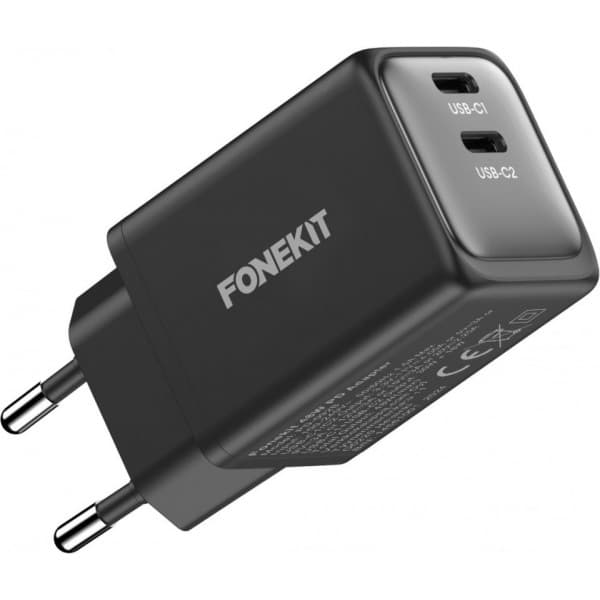 FoneKit GaN PD 48W -verkkovirtalaturi, USB-C + USB-C, musta