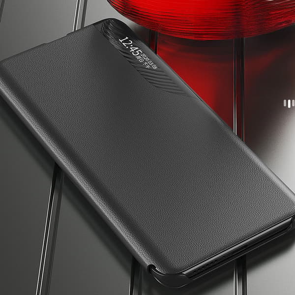Konstläderfodral med ställ till Samsung Galaxy S25 - Svart