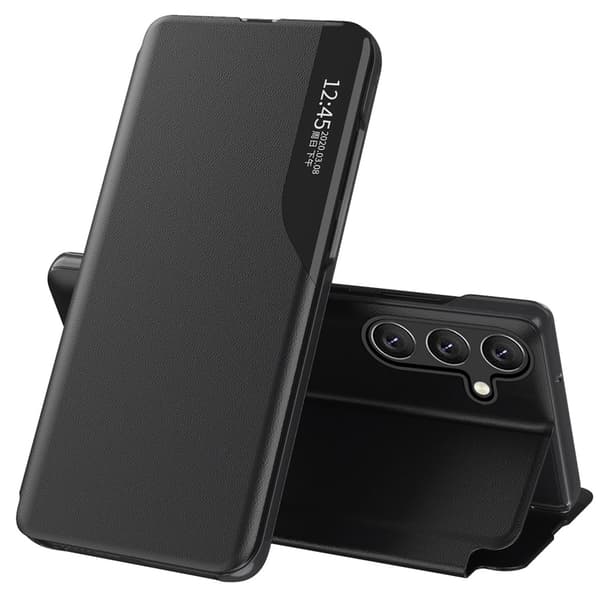 Konstläderfodral med ställ till Samsung Galaxy S25 - Svart
