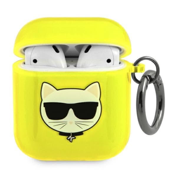 Karl Lagerfeld Choupette Head Glitter - Fodral för Airpods (fluogul)