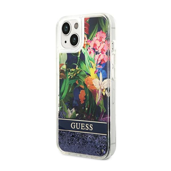 GuessLiquidGlitterFlower-EtuitiliPhone14Plus(blå)