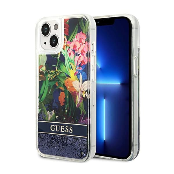 GuessLiquidGlitterFlower-EtuitiliPhone14Plus(blå)