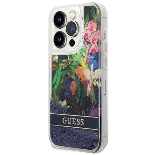 GuessLiquidGlitterFlower-FodraltilliPhone14ProMax(blå)