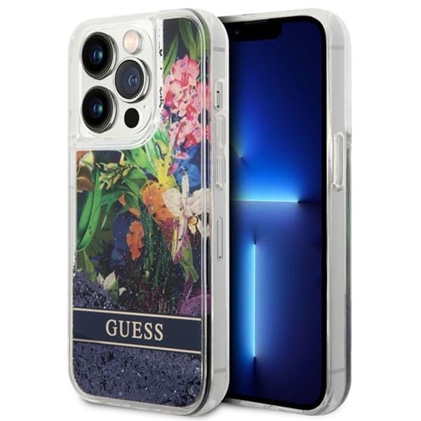 GuessLiquidGlitterFlower-FodraltilliPhone14ProMax(blå)